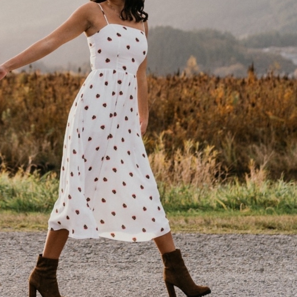 Babaton White Midi Dress with Red Floral Print